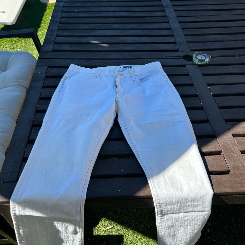 Rogan Men’s White Denim Jeans Size 29 Waist, Gold Stitching Made In Usa View 6